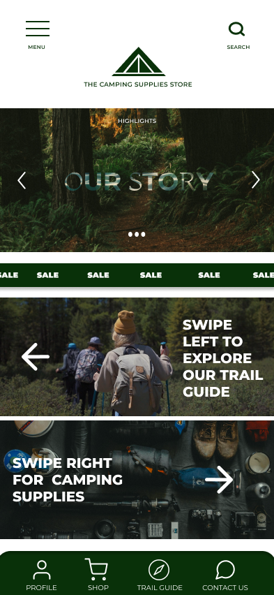 Camping Supply App homepage mockup