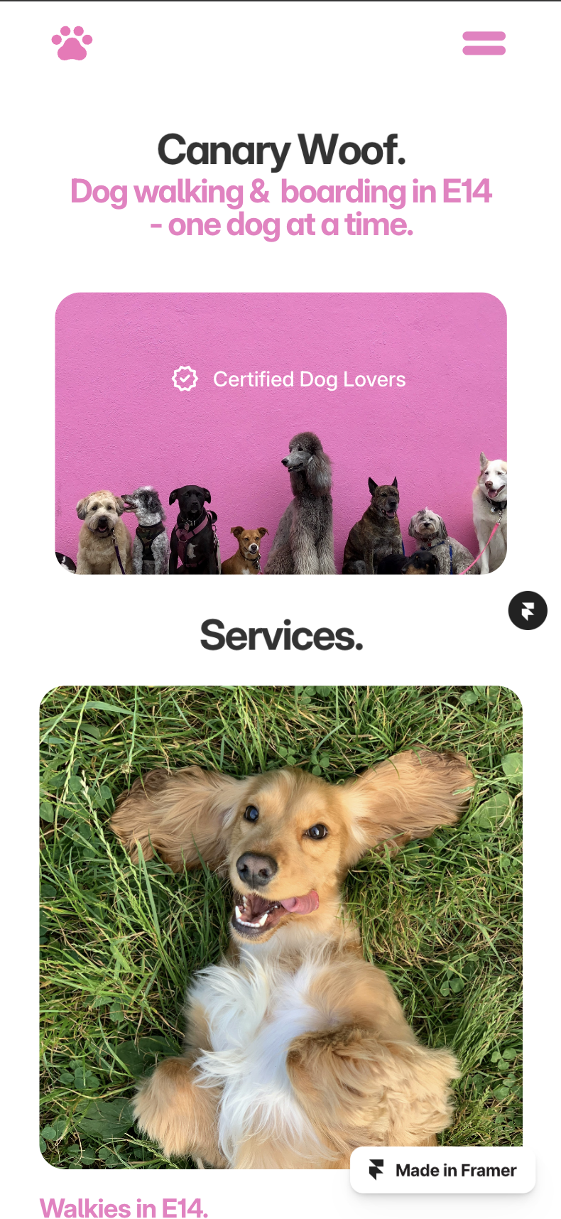 Canary Woof homepage mockup