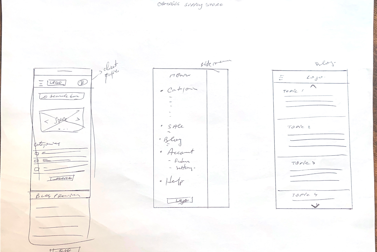 Paper sketch of app layout