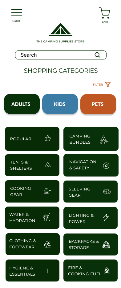 Shopping categories mockup