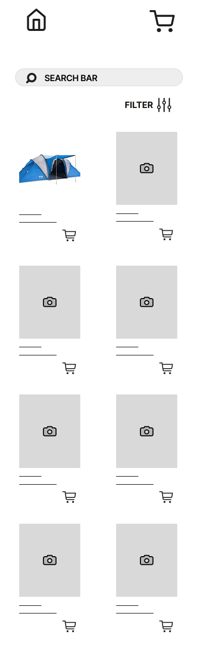 Shopping page wireframe